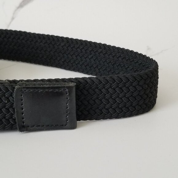 Black Woven Fabric Belt with Brushed Nickel Buckle & Faux Leather Tabs - 34/36 - Picture 8 of 10
